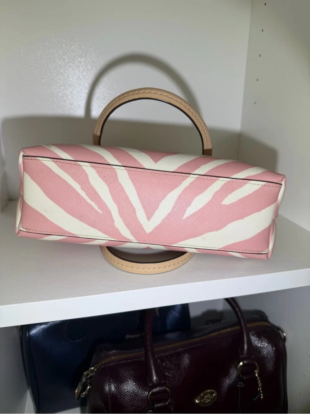 Coach Pink and White Zebra-Print Canvas Mini Tote with Tan Leather Trim - Picture 7 of 7